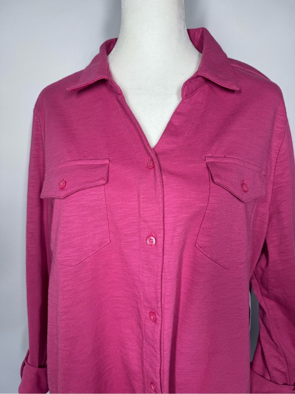 ❤️3/$30 New With Tags! Croft & Barrow Knit Roll-Tab Utility Shirt Chloe Pink PXL - Picture 2 of 8